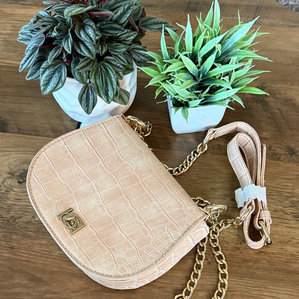 *BEBE* Michelle Mini Saddle Bag Crossbody Chain Strap Shoulder Purse tan - NEW - Picture 12 of 12